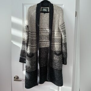 Roots Size L Longline Open Cardigan - Ombre Black/Gray/Cream